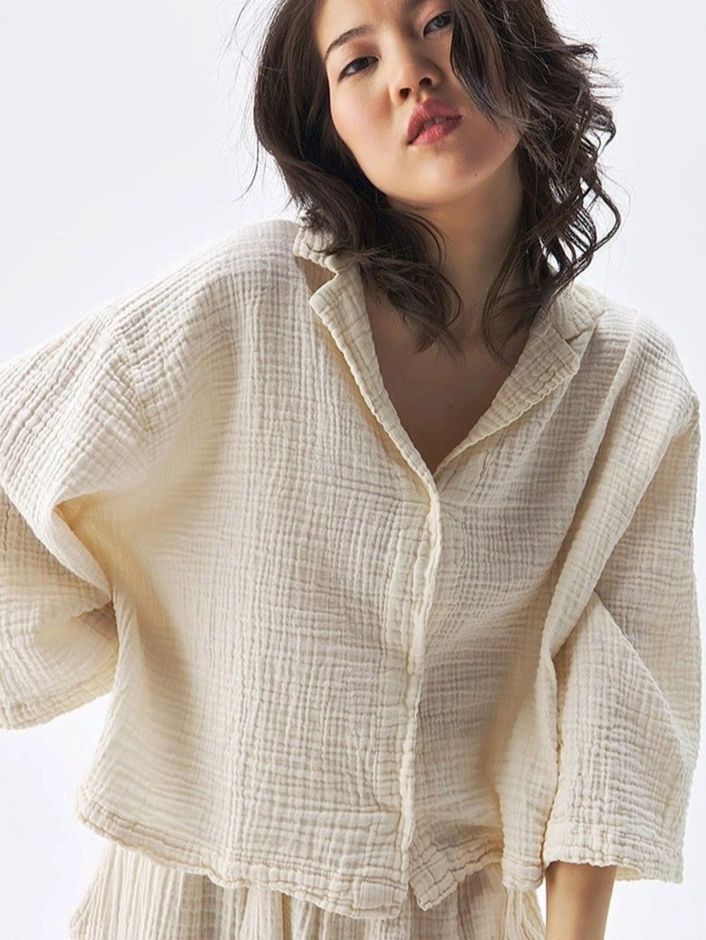 ROOM 34 Cotton Gauze Button Front Blouse Size Medium